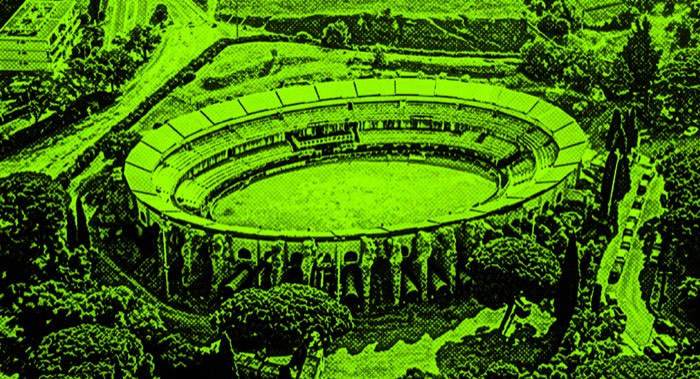 Arènes de Fréjus vue aérienne — lieu du festival de musique électronique SXPRESS 2026